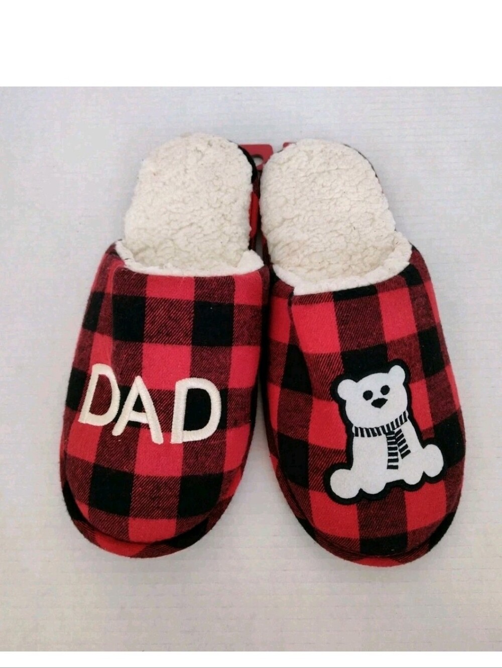 Dad Bear Mens Buffalo Plaid Christmas Slippers Size M 8-9 Holiday Slip ons